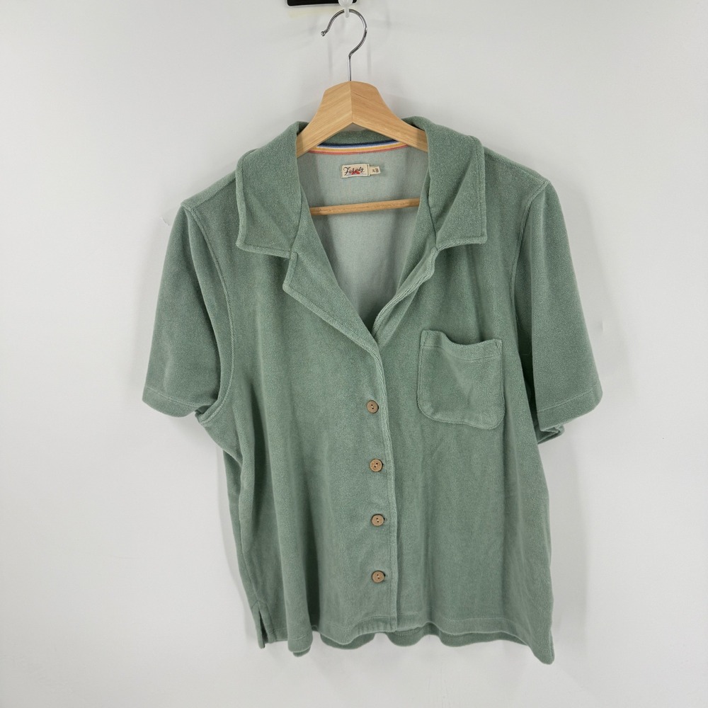 Faherty Cabana Towel Terry Shirt Sage Green XL Beach Resort Sustainable Retro